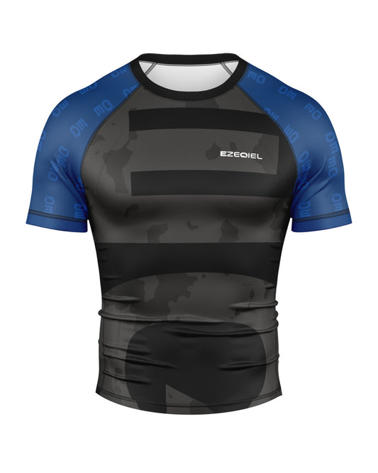 Competição blue belt short sleeves rash guard