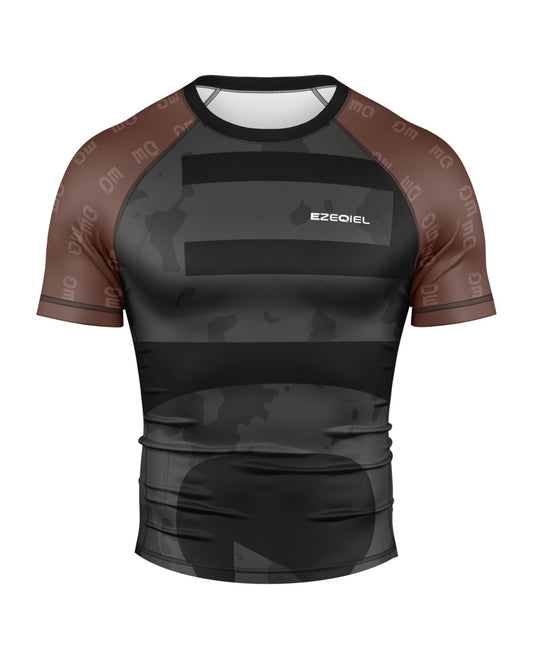 Competição brown belt short sleeves rash guard