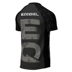 Competição black belt short sleeves rash guard back