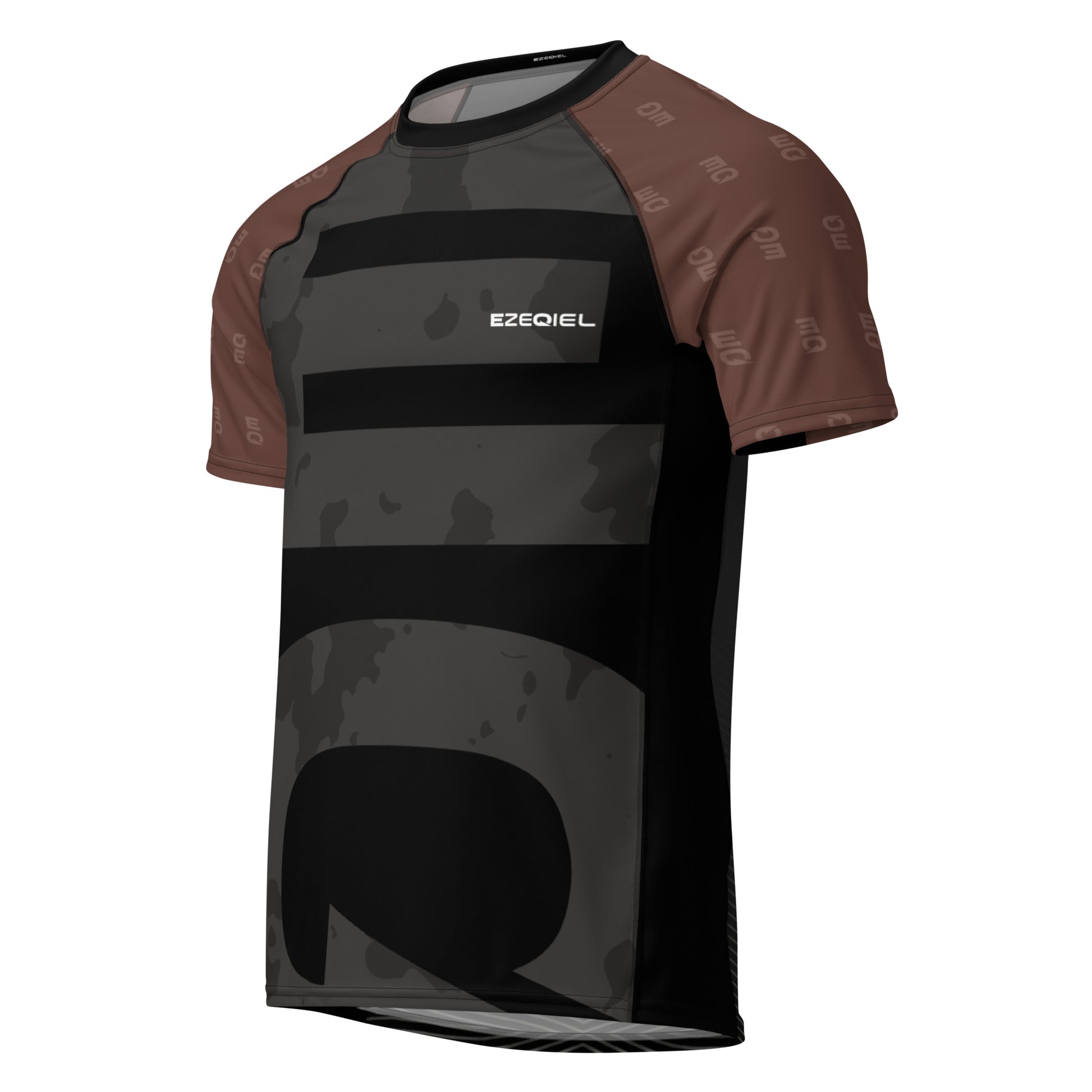 Competição brown belt short sleeves rash guard front