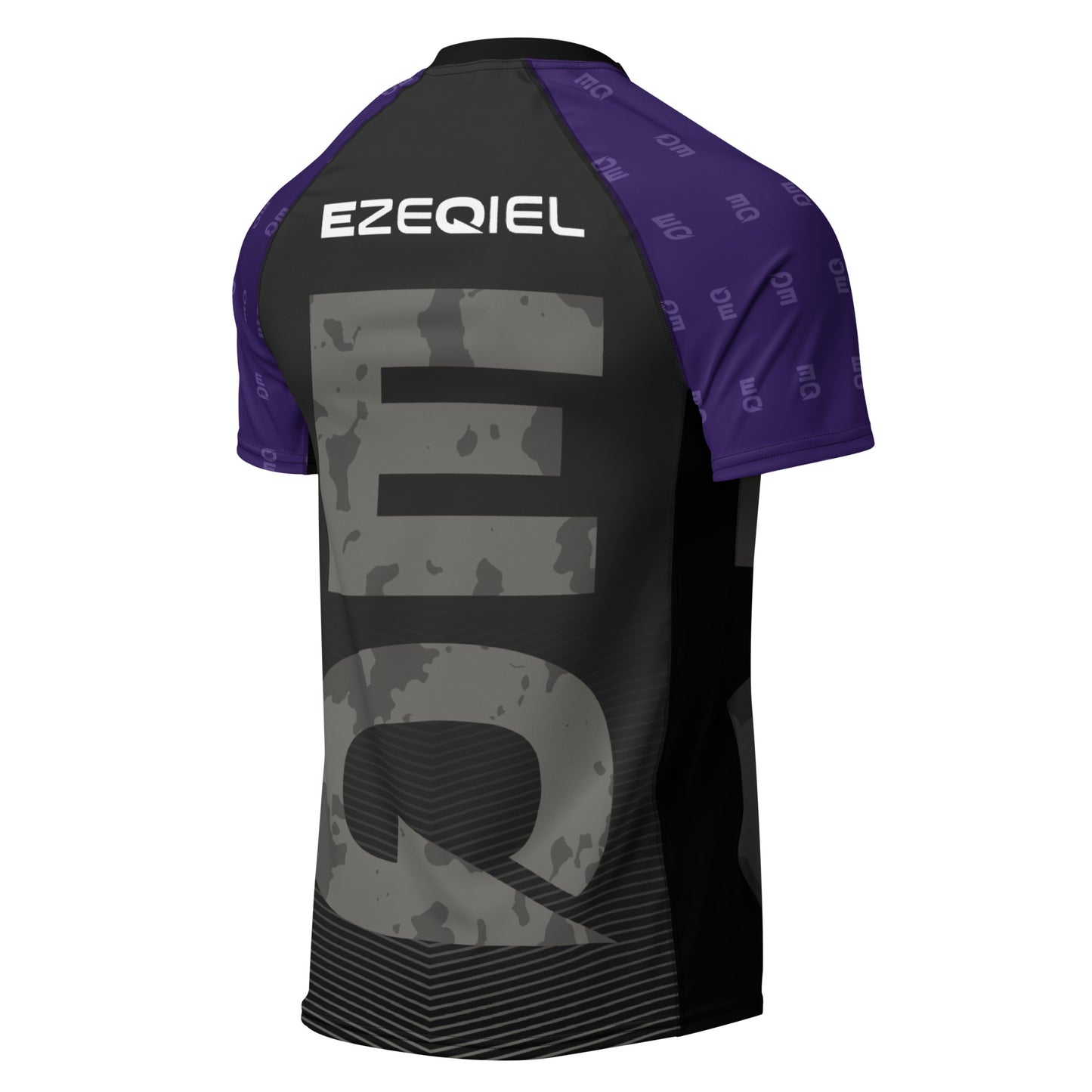 Competição purple belt short sleeves rash guard back