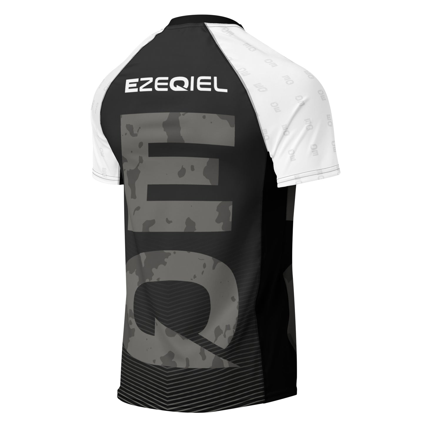 Competição white belt short sleeves rash guard back