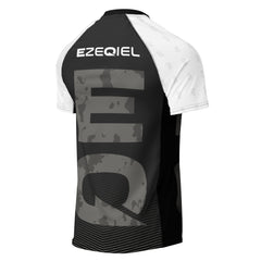 Competição white belt short sleeves rash guard back