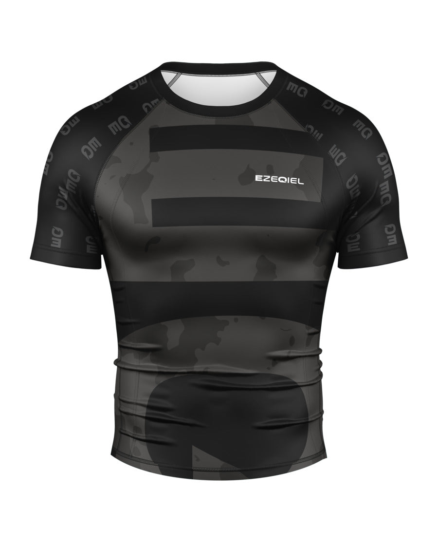 Competição black belt short sleeves rash guard