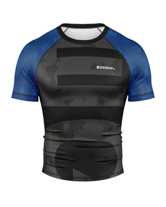 Competição blue belt short sleeves rash guard